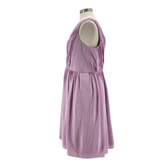 Boden Purple Pleated V-Neck A-Line Cocktail Dress Womens 12L Long - Picture 4 of 9